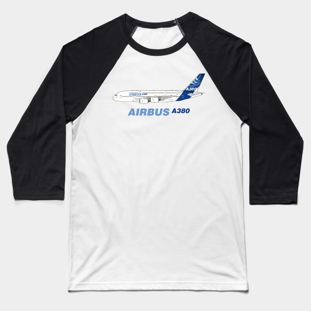 Airbus A380 Illustration Baseball T-Shirt by SteveHClark